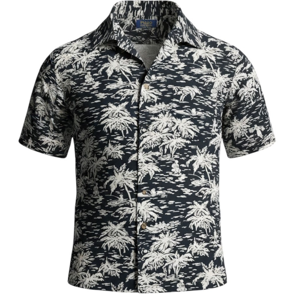 Vtg POLO RALPH‎ LAUREN Caldwell Shirt Mens Large Black Aloha Loop Collar Beach